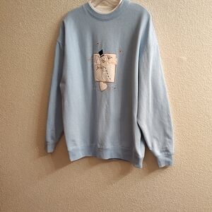 Blue Crewneck Ugly Christmas Sweatshirt with Embroidered Design B42